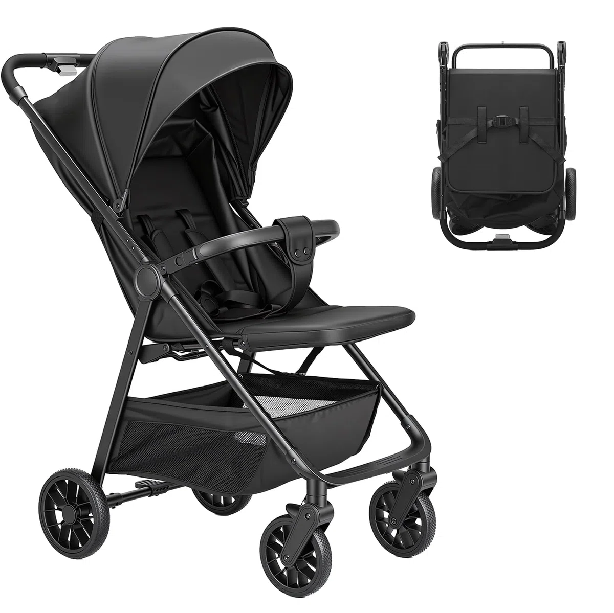 UBRAVOO Kinderwagen Buggy für Kleinkinder mit Liegesitz, ultrakompakter Reisebuggy klein zusammenklappbar, leichtem Travel Buggy mit Aufbewahrungskorb, Baldachin & Elterngriff als Pushchair