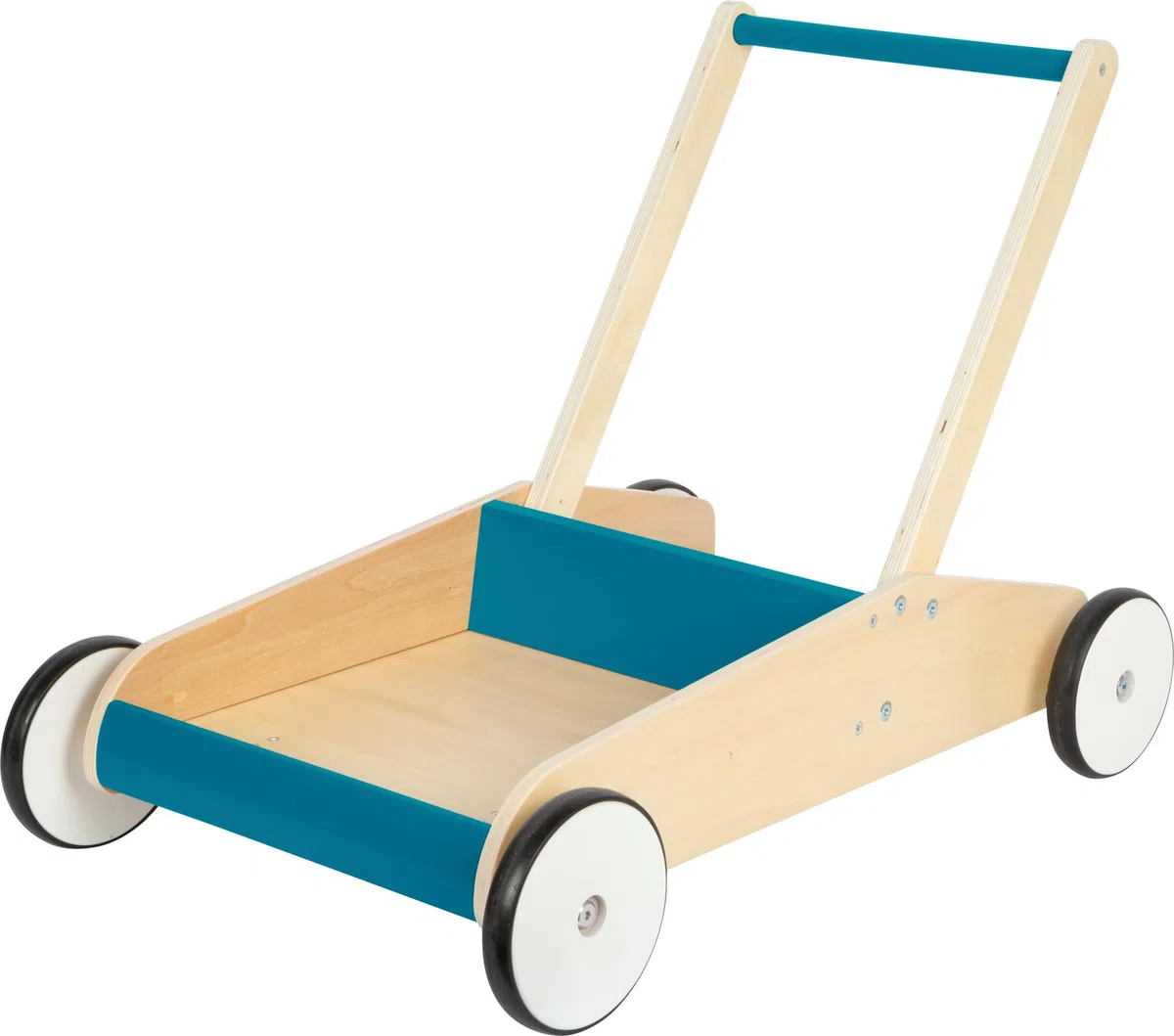 small Foot Lauflernwagen Petrolblau, robuster Schiebewagen aus Holz, mit großer Ladefläche, ab 12 Monaten, 12611