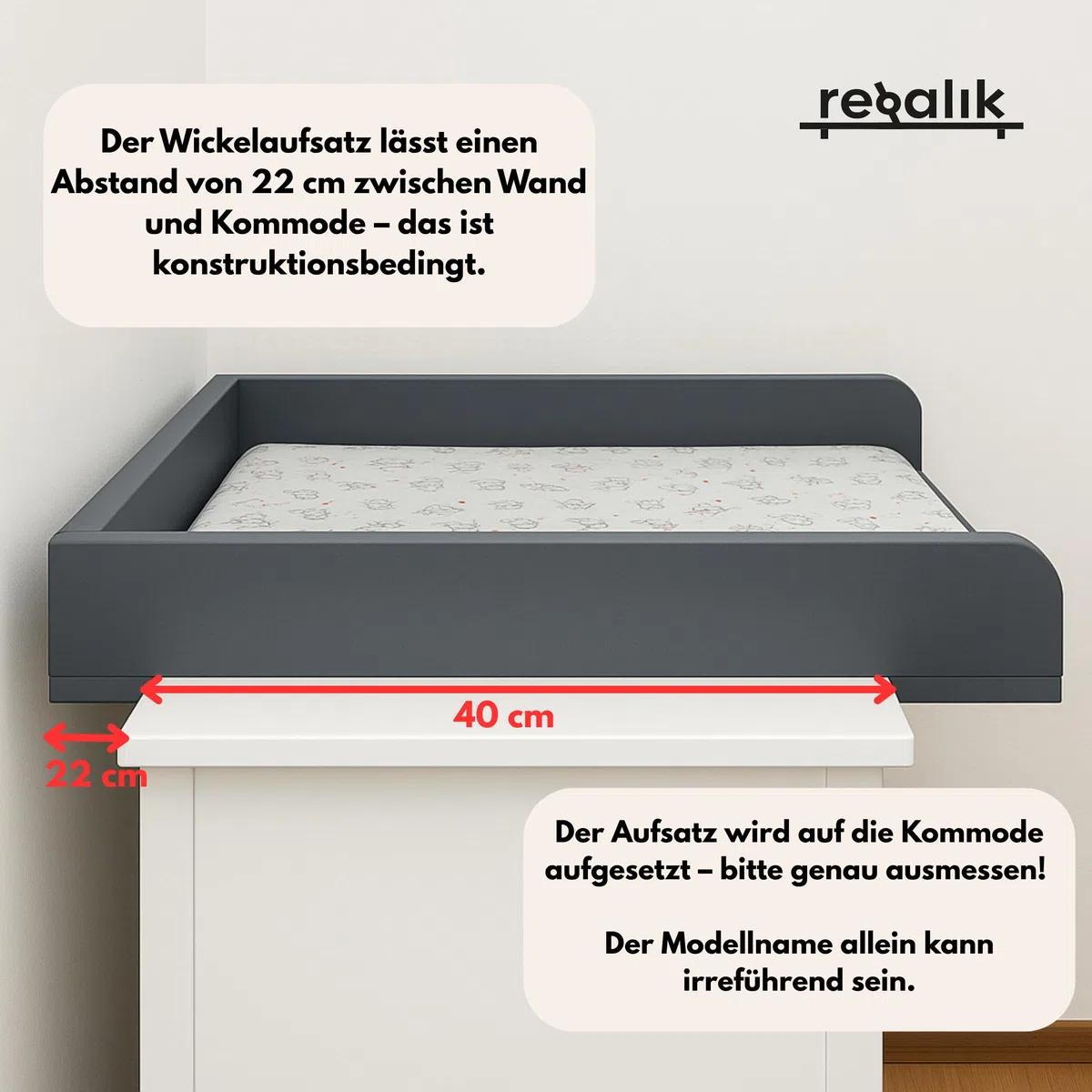 Wickelaufsatz für Kullen von IKEA, Wickeltischaufsatz für 40 cm Kommoden, Abnehmbar Wickelkommode aufsatz, Gerade Frontplatten, Oak, 72cm x 54cm