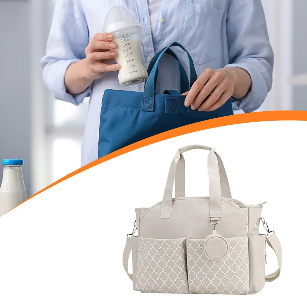 MERIGLARE Wickeltasche, Tragbare Wickeltasche, Organizer mit Großer Kapazität Und Schultergurt Aus Mattiertem Stoff, Vielseitiges Design, Geeignet für Mütter, R, Beigeweiß