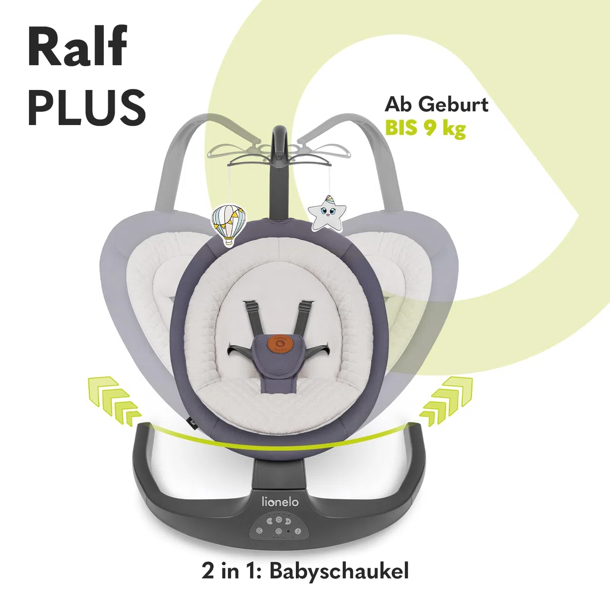 LIONELO Ralf 2in1 Babywippe und Liegestuhl, Fernbedienung, 12 Melodien | zwei Schaukelrichtungen, 5 Schaukelgeschwindigkeiten, Sperrung, Rückenlehnenverstellung, Timer, leiser Betrieb