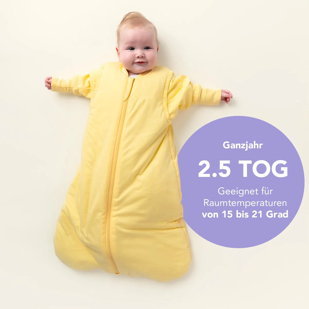 schlummersack Baby Kinder Schlafsack Ganzjahr 80 cm Popcorn | annehmbare Ärmel, gefüttert, Ganzjahresschlafsack, 2.5 Tog