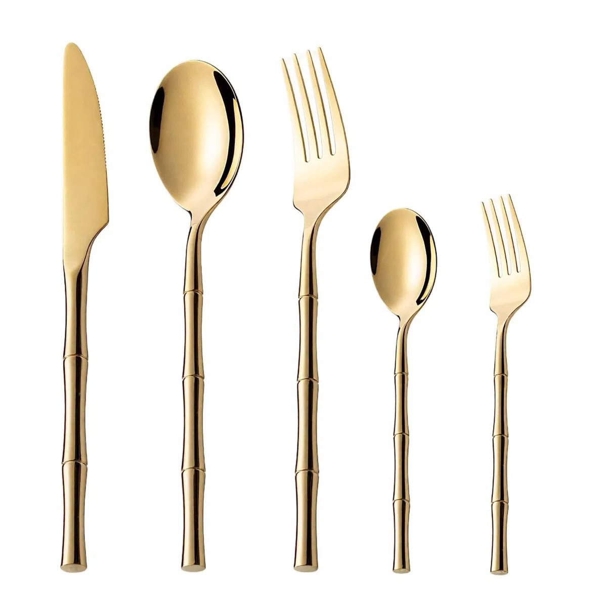 20-teiliges Goldbesteck-Set mit Holzgriff, 304-Edelstahl-Besteckset, mit Tafelmessern, Gabeln und Löffeln, spiegelpoliert, Tafelservice für 4