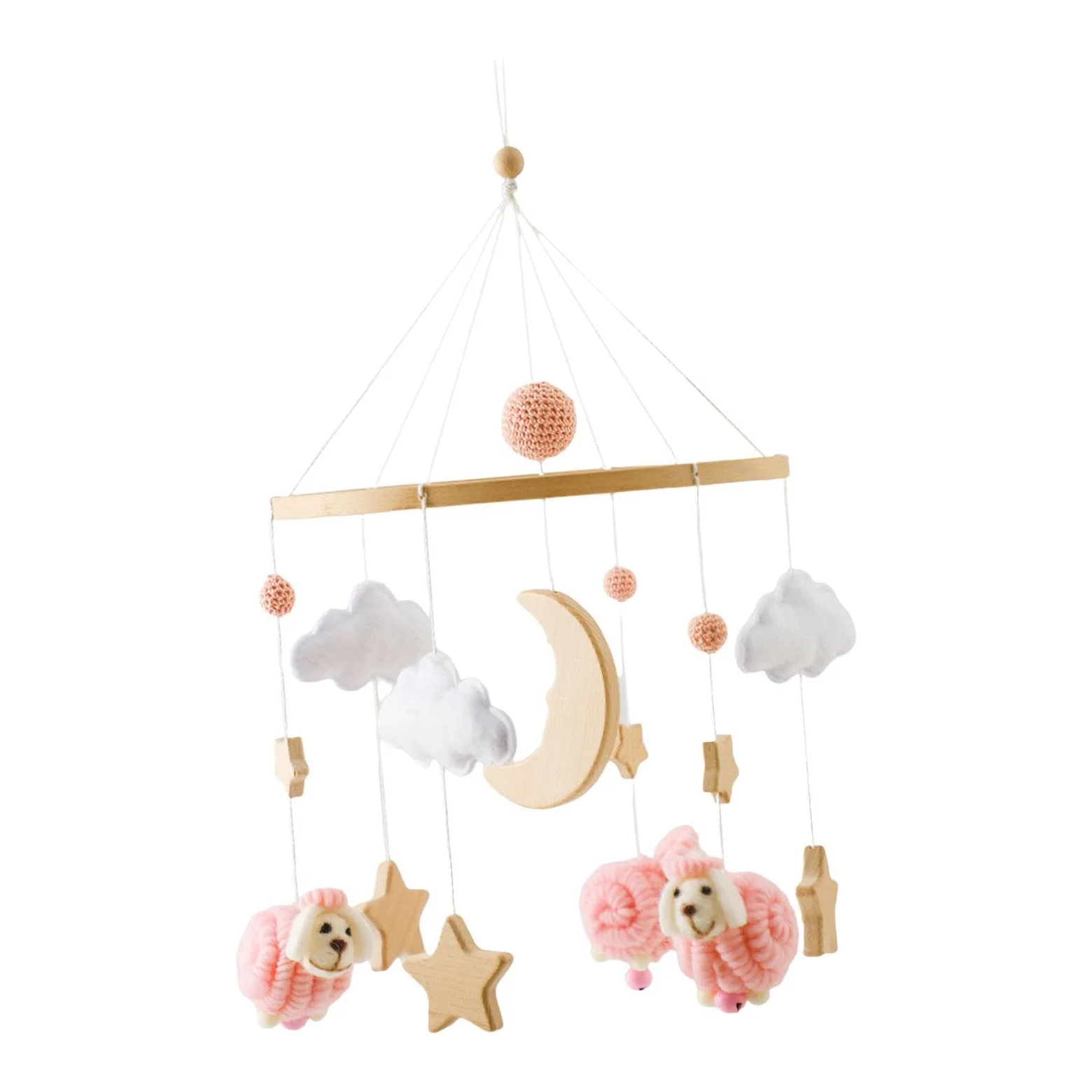 Babybett Mobile mit Rasseln, Sensorischem Spielzeug, Bettglocke, Filz Hängedekoration für Neugeborene (0 6 Monate), Rosa