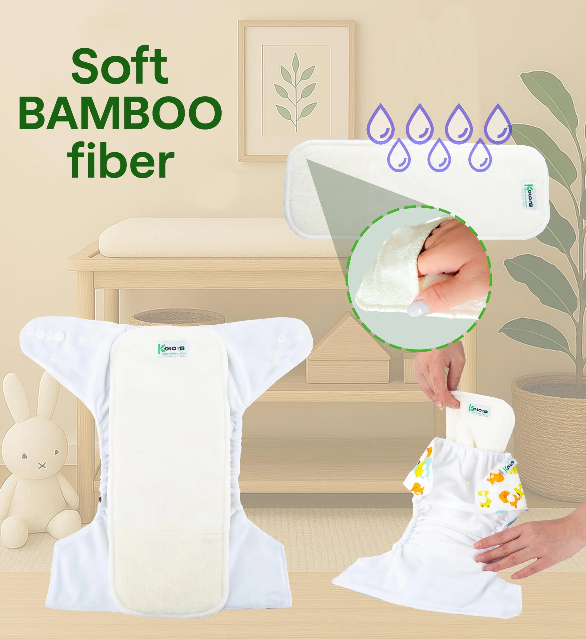 Kolo 6er set wiederverwendbaren Windeln + 6 Waschbare Stoffwindel einlagen bambus + Windeltasche für unterwegs, Unisex verstellbare Stoffwindeln, Mehrwegwindeln babys. Einzig: Oeko-Tex Standard 100