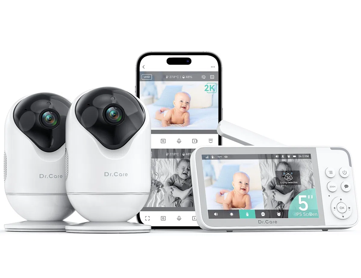 Dr.Care VistaView Smart WLAN Babyphone mit 2 Kameras, 5” 1080P HD, 2K Kamera, App-Steuerung, Bewegungs- & Weinen-Alarm, Nachtsicht, 5000mAh, Zwei-Wege-Audio, 390m Reichweite