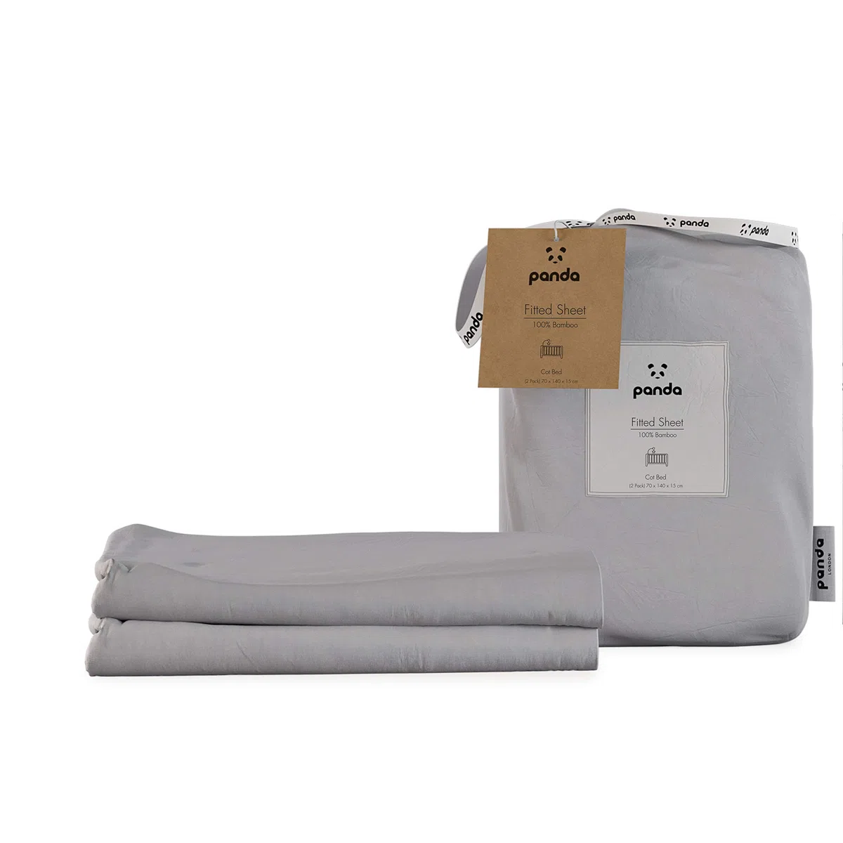 Panda Spannbettlaken für Kinder, 100 % Bambus, Leises Grau, Cot Bed