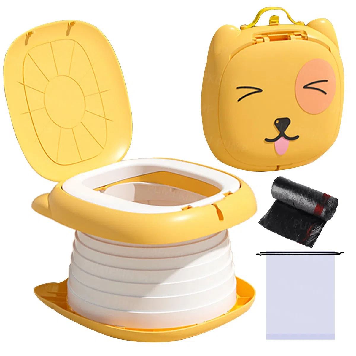 Tragbares Töpfchen für Kleinkinder, Reisen, faltbares Töpfchentraining, Toilette, für Auto, Camping, Innen- und Außenbereich, Badezimmer für Jungen, Mädchen, Baby, Kinder, Kinder, Gelb