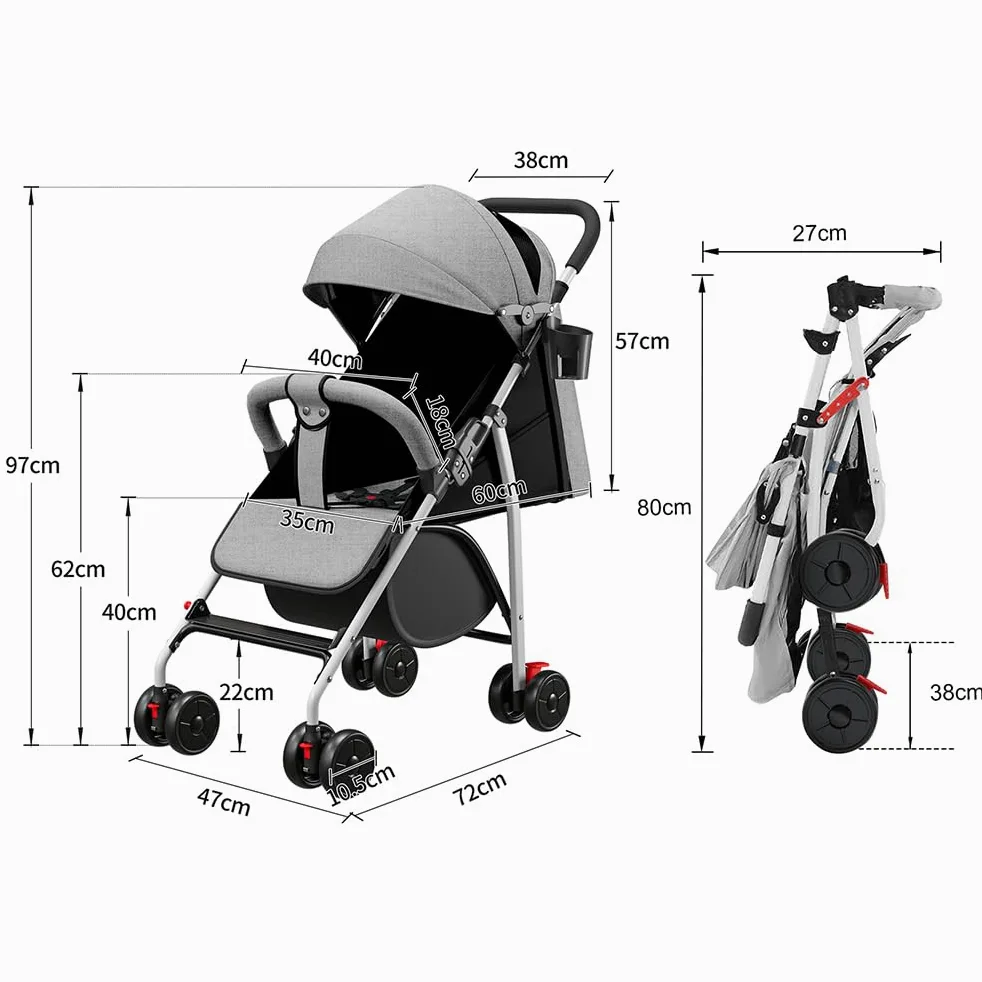 OHMG Buggy Kinderwagen ab 6 Monate bis 4 Jahre,stroller,Baby Sportwagen,Leichtes Kinderwagen-Buggy,PU-Räder,5-Punkt-Gurt,Faltbar,Moskitonetz,Getränkehalter,bis 22 kg (C-Grau)