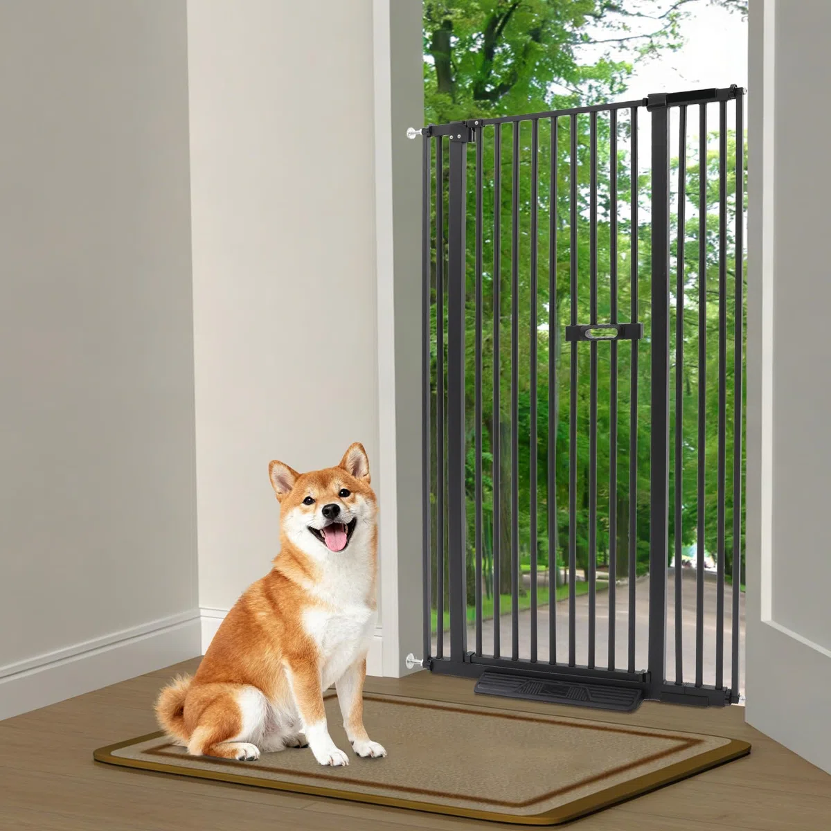 150CM Türschutzgitter, Absperrgitter Hund, Verstellbare 76-95 cm breit, Treppenschutzgitter für Kinder und Hunde, ohne Bohren, Automatisch Schließendem Verschluss