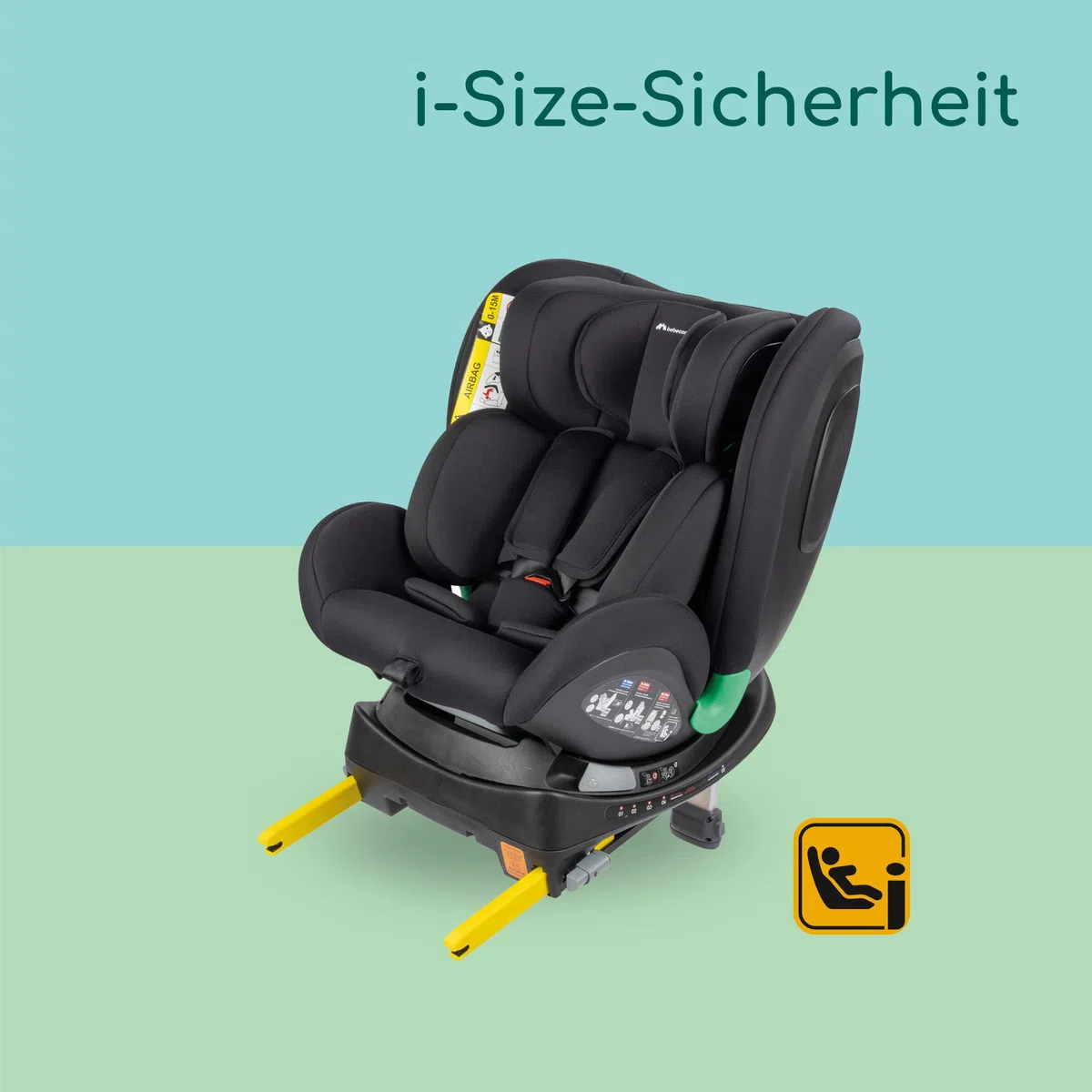 Bebeconfort EvolveFix Plus i-Size, Autositz 360 Drehbar, 0–12 Jahre, 40–150 cm, ISOFIX Kindersitz Drehbar, 10 Kopfstützenpositionen, 4 Liegepositionen, Seitenaufprallschutz, Funktionsgewebe,Black Mist