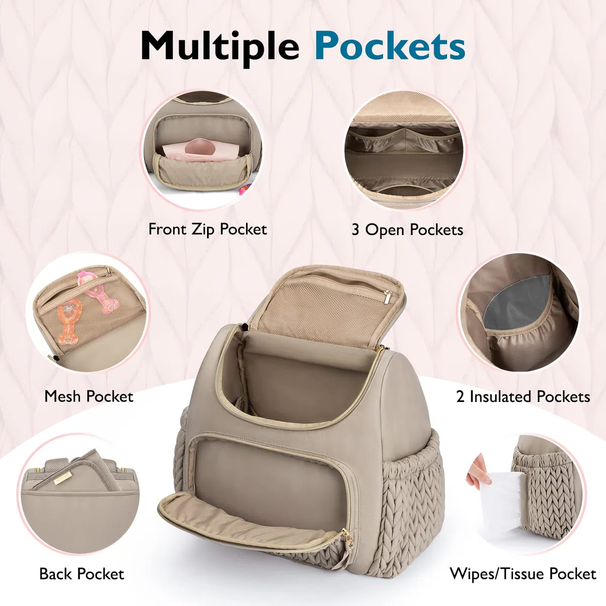 mommore Wickeltasche, kleiner Wickelrucksack, stylischer Baby-Reiserucksack mit isolierten Fächern, Wickelunterlage und Kinderwagenbefestigungen