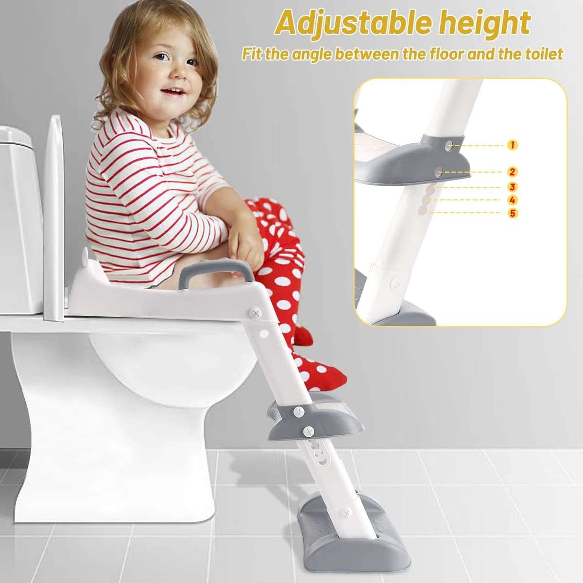 Mkitnvy Toilettensitz Kinder Kinder WC, Toilettensitz Toilettentrainer mit Treppe, Verstellbar Toilettentrainer mit PU Gepolsterter, Spritz- und Rutschfestes, für Jungen und Mädchen Baby