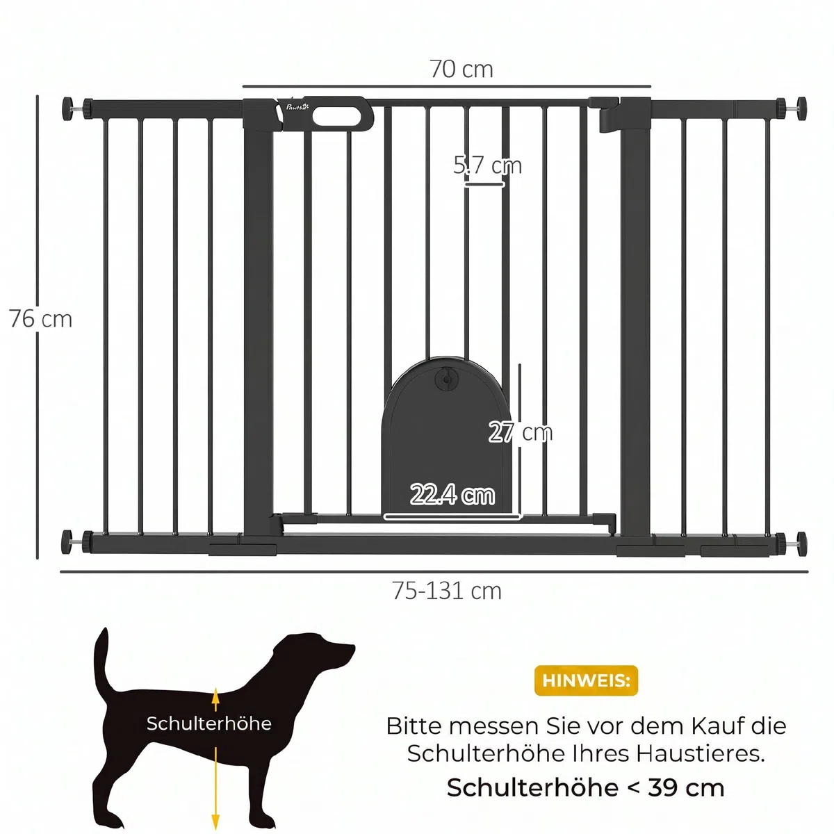 PawHut Türschutzgitter Klemmbefestigung für Haustier 75-131 x 76 cm Schwarz | Hunde Absperrgitter, Schutzgitter für Haustier, Klemmbefestigung, Stahl