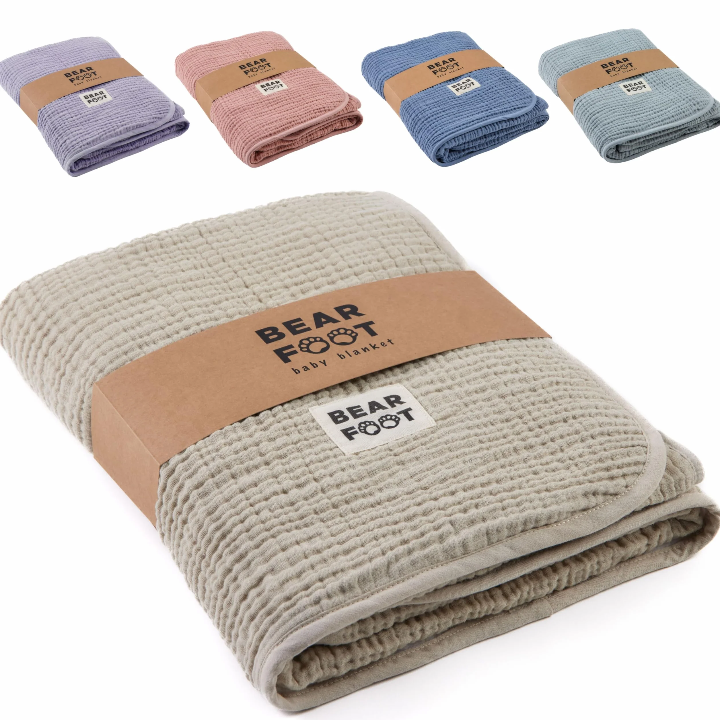 BEARFOOT Musselin Babydecke, Fleecedecke aus Baumwolle, flauschig (Summer Sand) | Flauschig weiche Kuscheldecke für Baby & Neugeborene, Geschenk für Junge & Mädchen zur Geburt