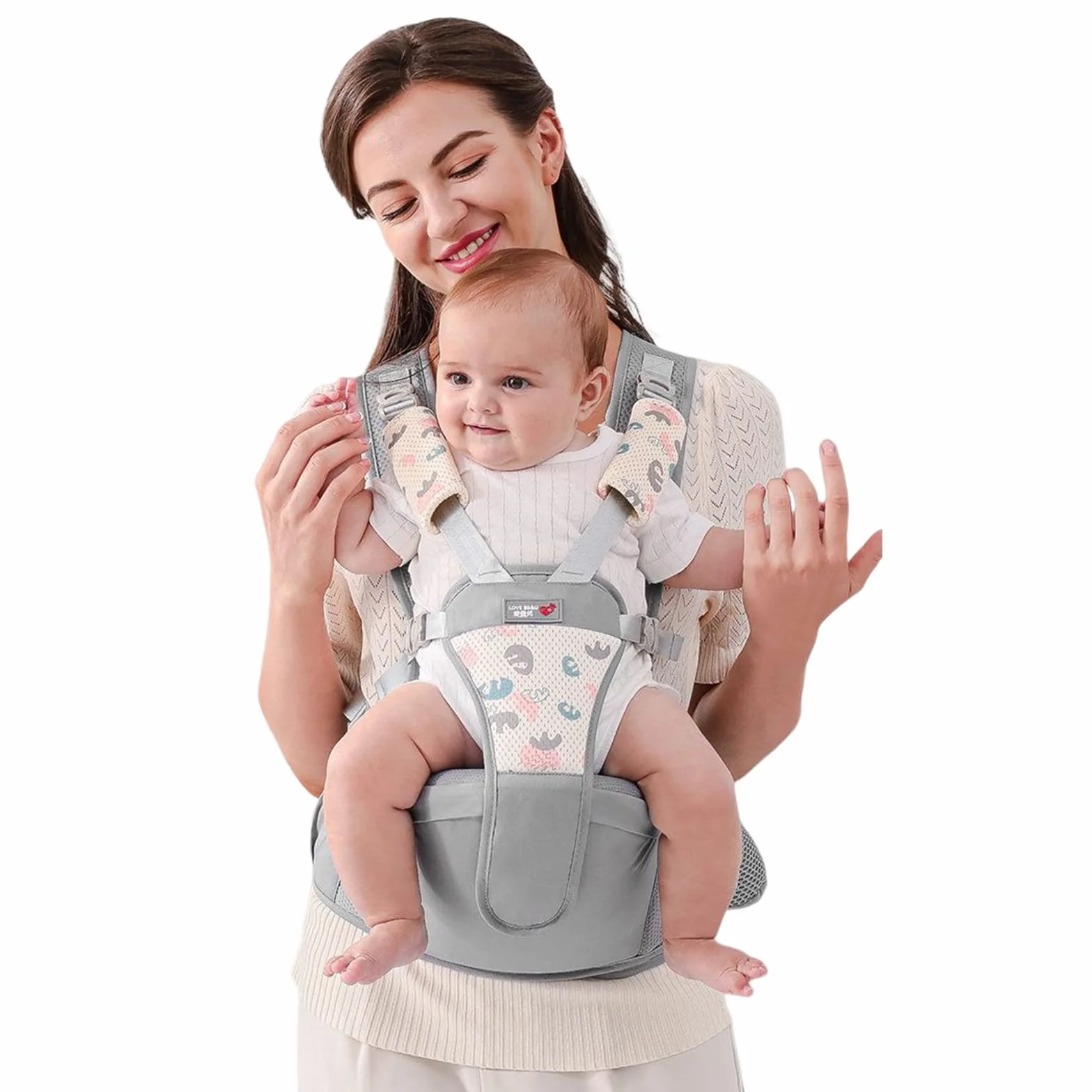 SONARIN Einfache Babytrage Hüftsitz,Multifunktionale Atmungsaktive Babytragetasche Baby Hüftsitz Kindertrage Ergonomische Baby Tragesystem Bauchtrage Rückentrage für 0-36 Monate(Grau)