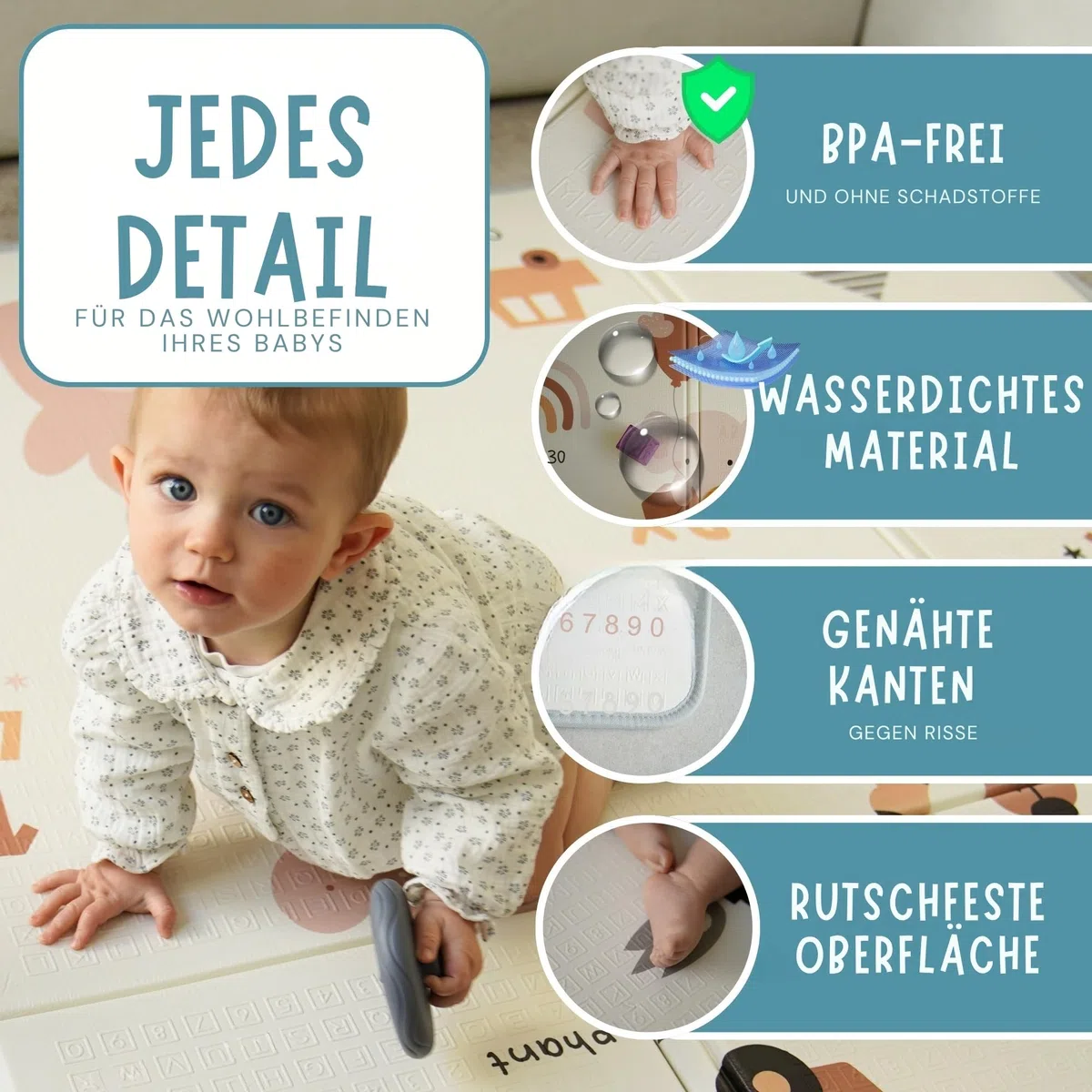 HuBorns - Spielmatte Baby Faltbar 200x180 cm und Wendbar, Krabbelmatte Baby Schadstofffrei mit CE Zertifikat, Play Mat XXL Gepolstert, Spielmatte Rutschfest und Wasserdicht (Weltkarte)