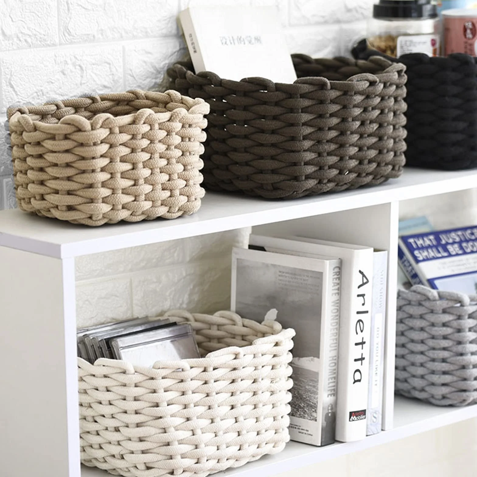 Icegrey Aufbewahrungskorb Baumwolle Strickkorb Dekorative NatüRliche Rechteck Wasserdichter Aufbewahrungsboxen Organisatoren für Babyzimmer, Schlafzimmer, Wohnzimmer Khaki 3er Pack