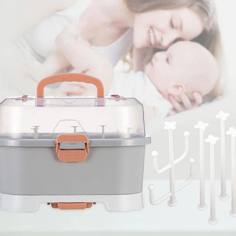 Babyflaschen-Trockenständer mit Abdeckung Stillflaschen-Aufbewahrungsbox Baby-Geschirr-Organizer für Outdoor-Reisen zu Hause