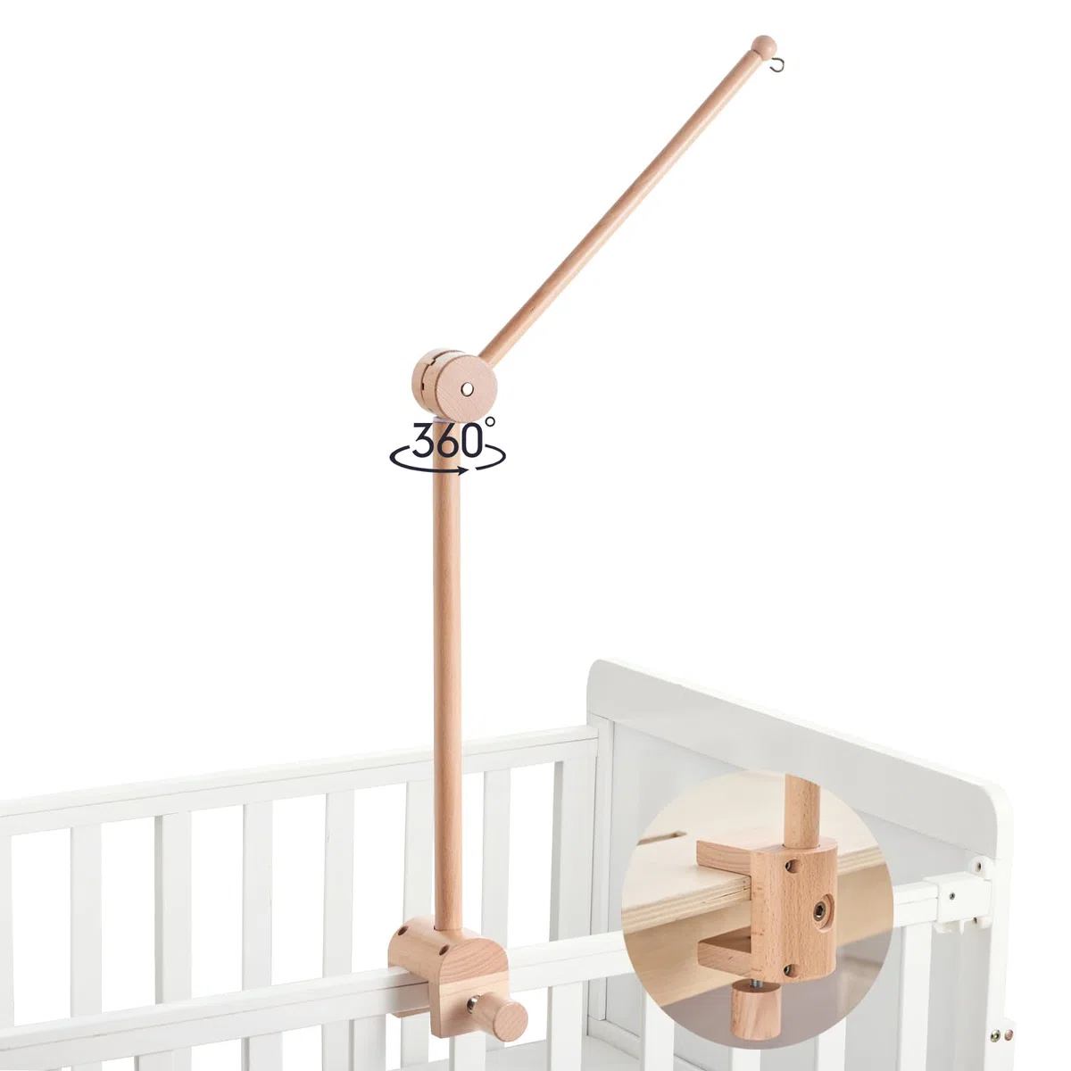 HI BABY MONMENT Mobile Arm für Kinderbett, drehbar, natürliches Buchenholz, mobiler Ständer für Krippe, Kinderzimmer, Dekoration, perfekt für Baby Mädchen oder Jungen