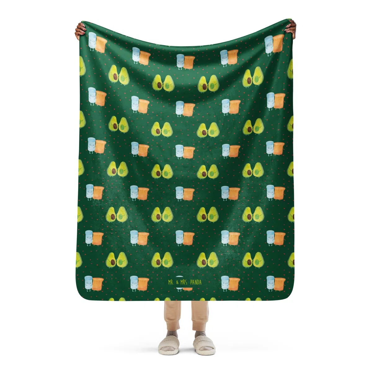 Mr. & Mrs. Panda Plaid Avocado Pärchen 130 x 155 cm - Geschenk, Heimdecke, Decke, Tagesdecke, Schmusedecke, Geburt, Schwangerschaft, Liebe, Wärmedecke, Familie, Couchdecke