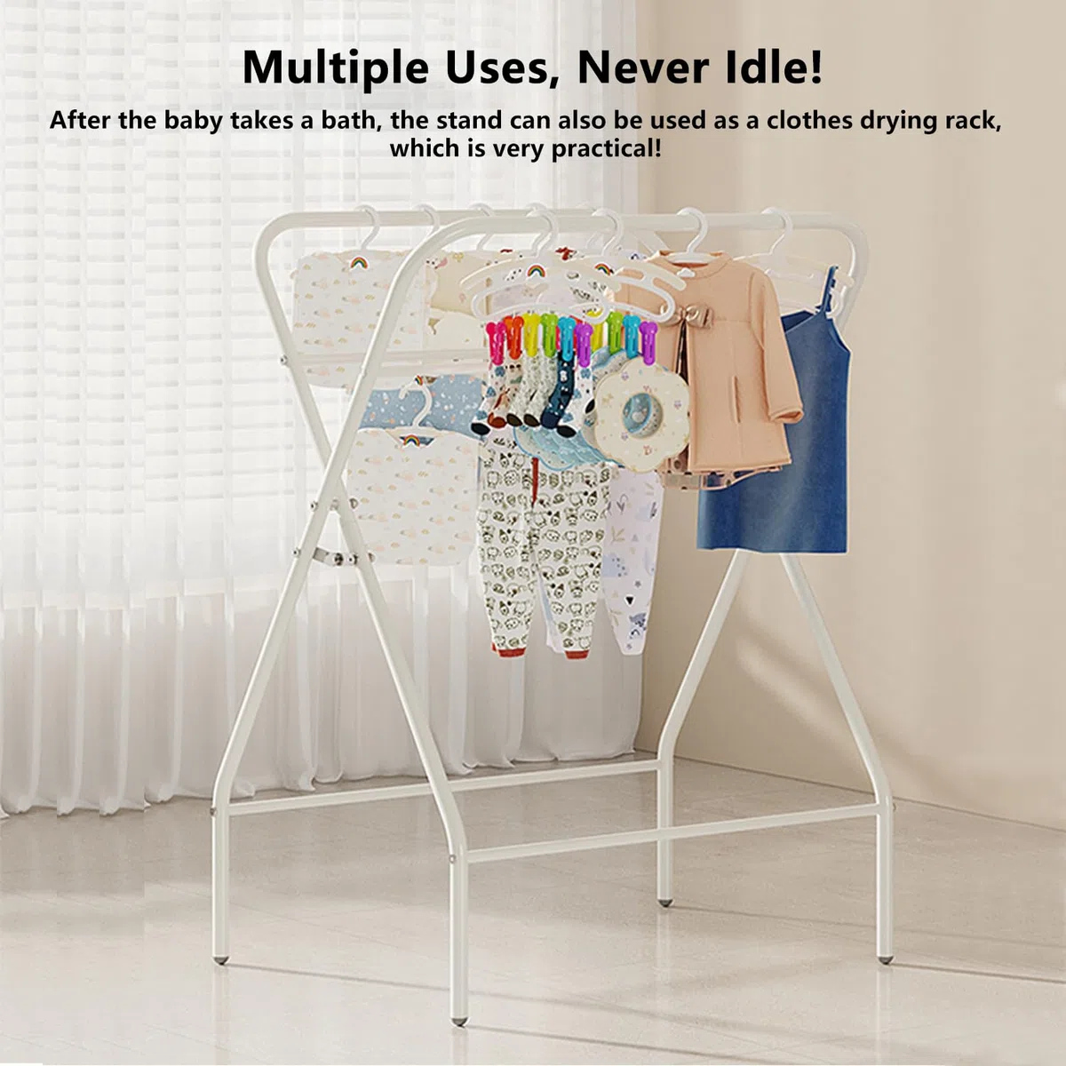 faltbare Babybadewanne mit Gestell, Wasserthermometer & Stützkissen, ergonomische Wanne für Neugeborene bis 12 Monate (Blau)