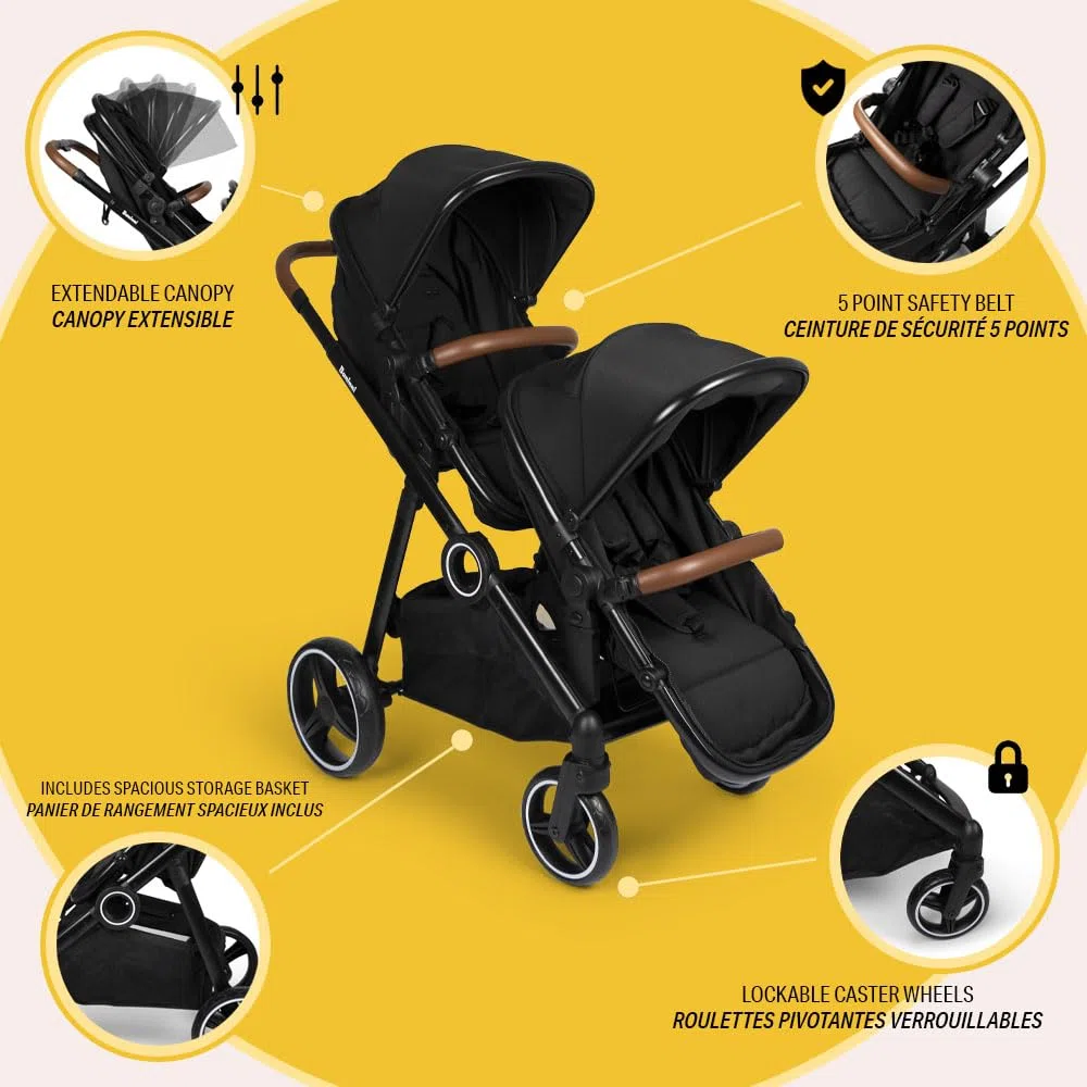 Baninni Luiz Geschwister Kinderwagen Zwillingswagen Sitz Umbaubar in Babywanne für Neugeborene, Schwarz