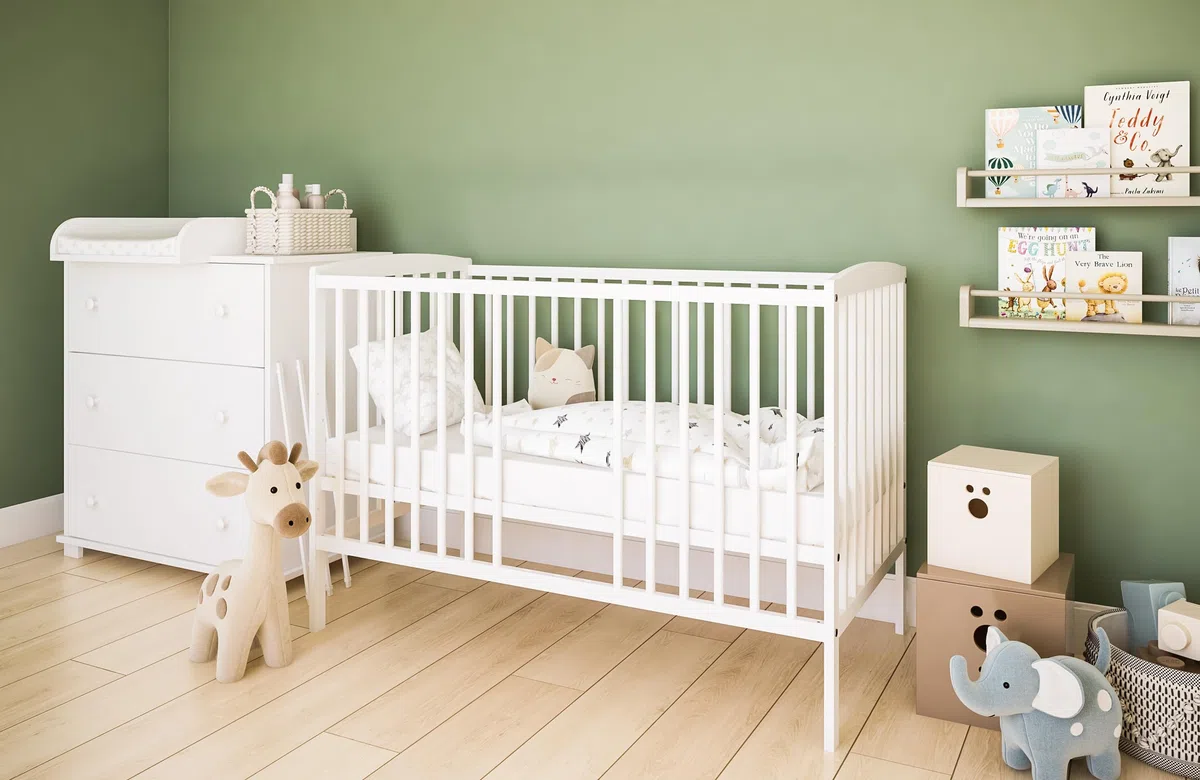 zee Babybett Set 120x60 cm 2in1 Weiß Mit Schutzbarriere & Wickelkommode Classic Mit 3 Schubladen Babyzimmer Mit Wickelaufsatz