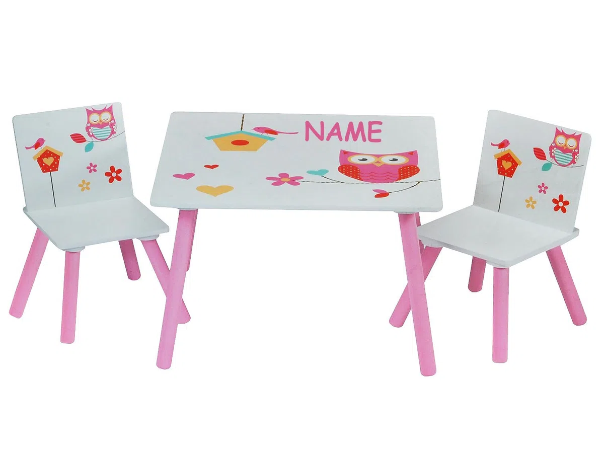 alles-meine.de GmbH 3 TLG. Set: Sitzgruppe für Kinder aus Holz - Eule Blumen Eulen - Tisch + 2 Stühle - Kindermöbel für Mädchen - Kindertisch Kinderstuhl Kinderzimmer für Circa 1..