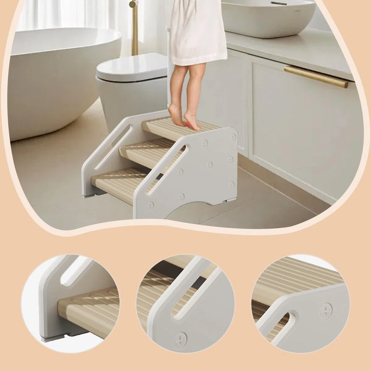 predolo Tritthocker für mit Griff und Fußstütze, vielseitig, leicht, rutschfest, für die Toilettenerziehung am Waschbecken im Schlafzimmer