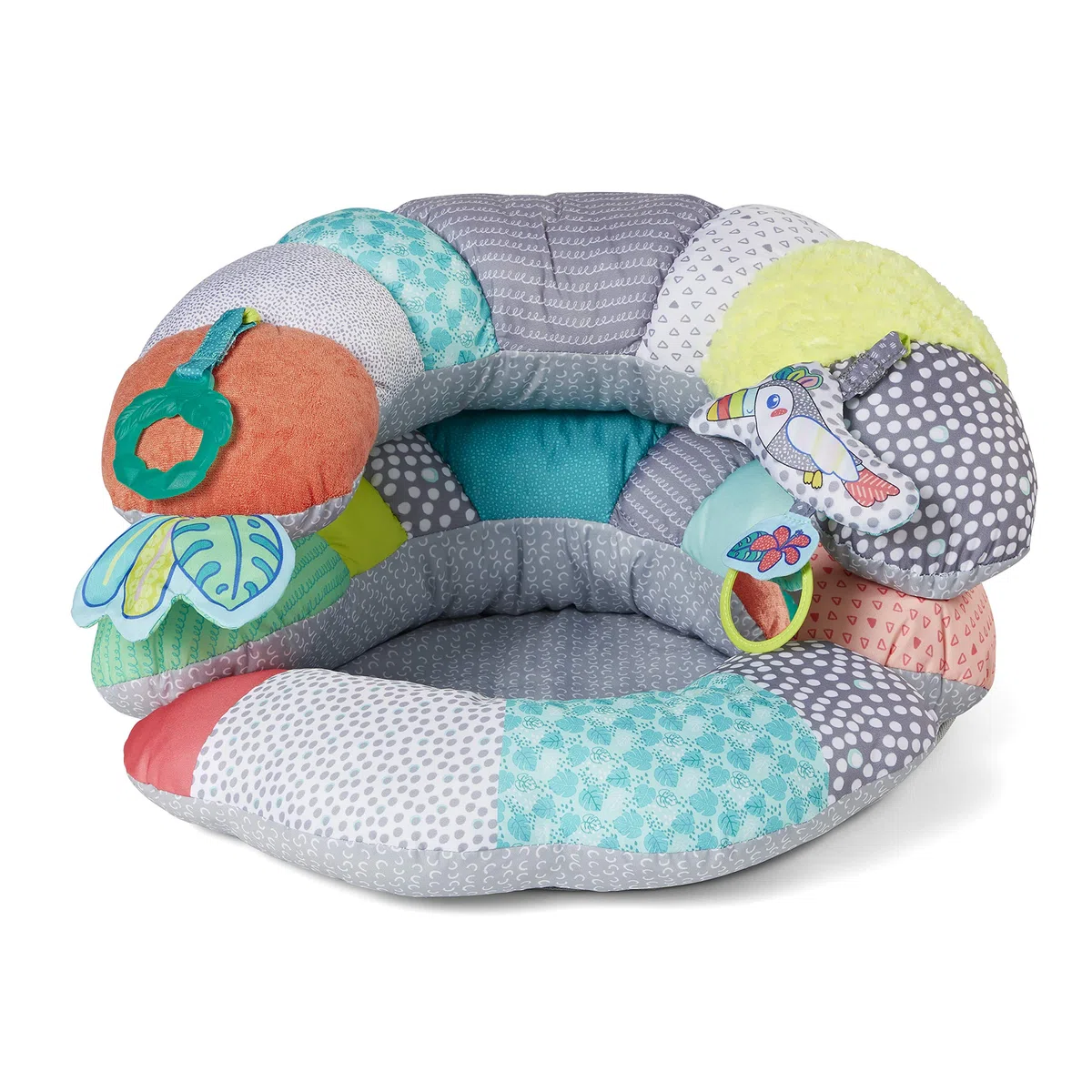 INFANTINO 2-in-1 Tummy Time & Stützkissen für Babys – als Spielkissen in Bauchlage nutzbar, Kissenstütze für Neugeborene und ältere Babys - Abnehmbare Spielzeuge - Mehrfarbig