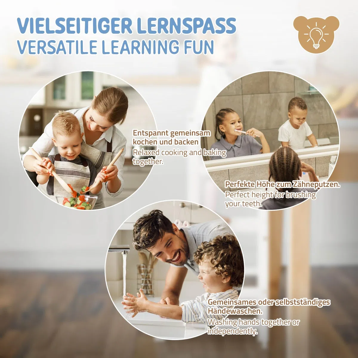 Joyz 2 in 1 Lernturm für Kinder ab 1 Jahr, Montessori Lernstuhl mit Tafel, Weiß, aus Holz, Tritthocker Verwandelbar in Kindertisch und -Stuhl, Hochstuhl Schemel Küchenhelfer Lerntower Learning Tower