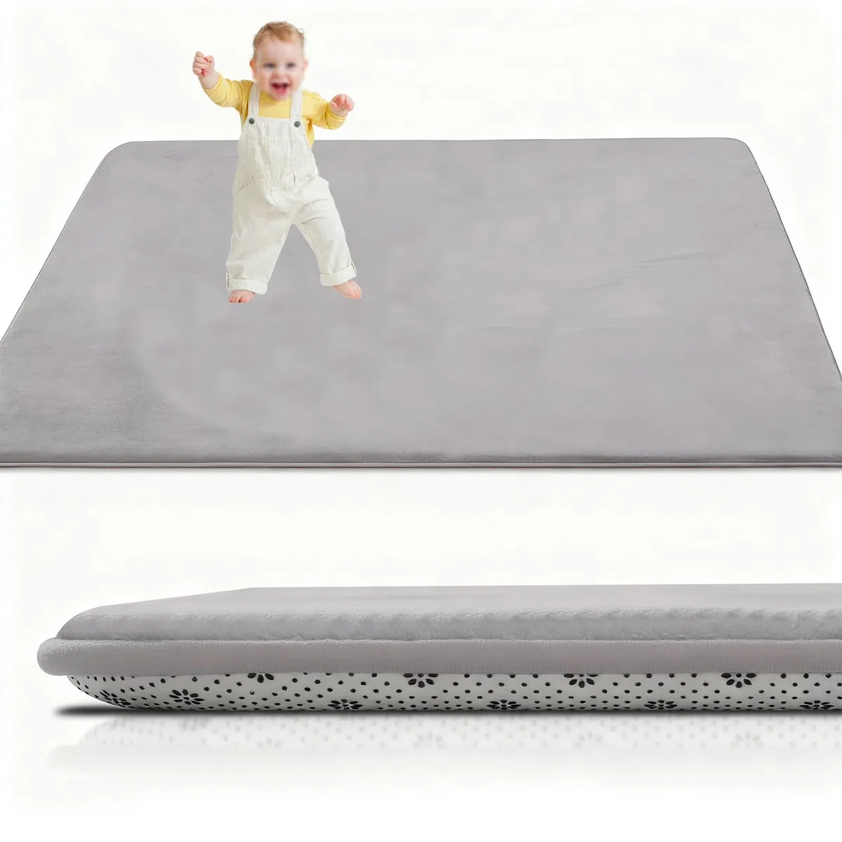 Krabbelmatte Baby Spielmatte Krabbeldecke, 3cm Dicke Kinderzimmer Spielteppich Kinder Teppich 120 x 150 cm Silbergrau, Krabbelmatte Baby Groß, Rutschfester Korallensamtteppich