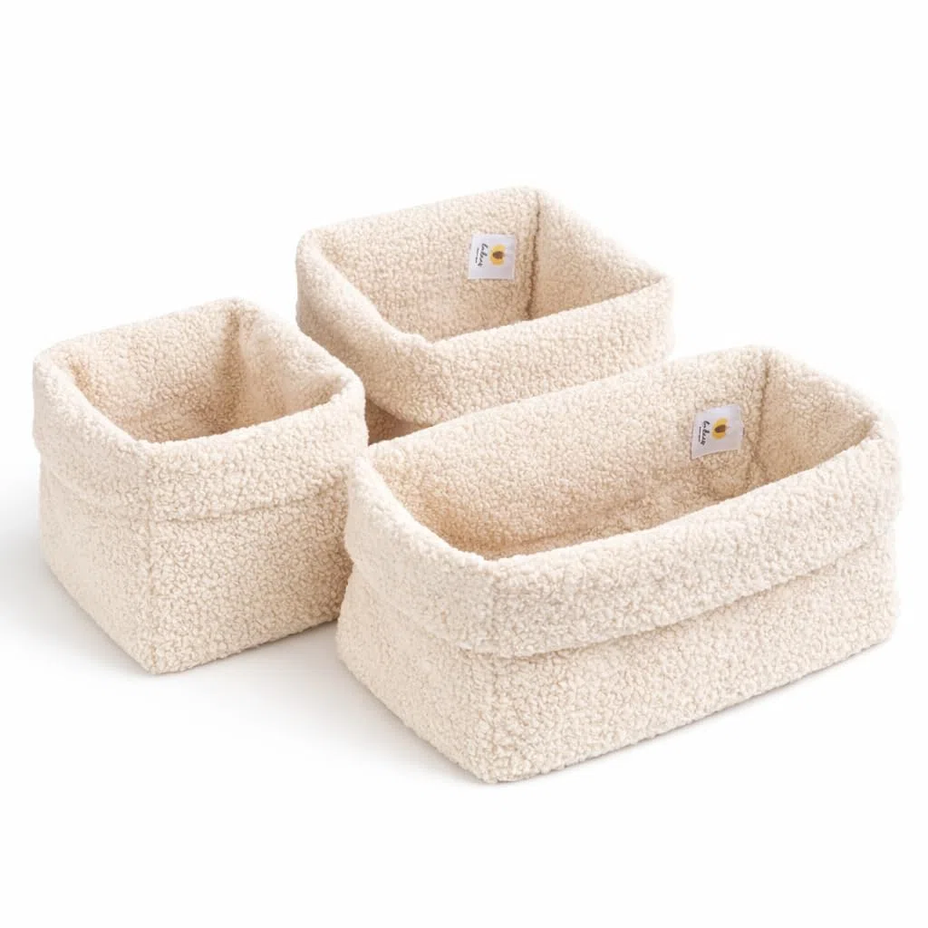 Aufbewahrungskorb Wickeltisch Baby, Körbchen Set 3 Stück, Organizer Wickelkommode, Utensilo Aufbewahrungsbox Badezimmer (BOUCLE_CREME)