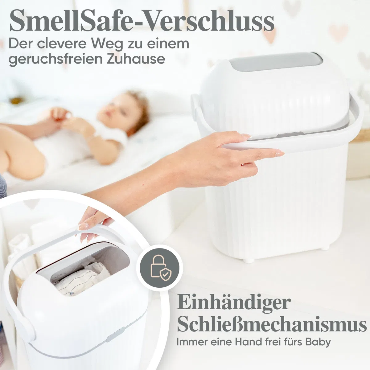 Windeleimer Geruchsdicht 9L I Kleiner Wickeltisch Windel Mülleimer - Windelmülleimer ohne Nachfüllkassetten | Geruchsdichter Wickeleimer Diaper Bin [Neuer verbesserter Drehmechanismus]