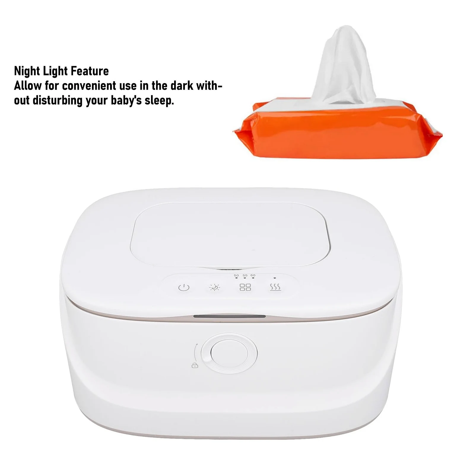 Baby Wipe Warmer mit einstellbarer Temperatur, Nachtlicht & großer Kapazität, Feuchttuch-Wärmer & Spender für empfindliche Haut, Weiß