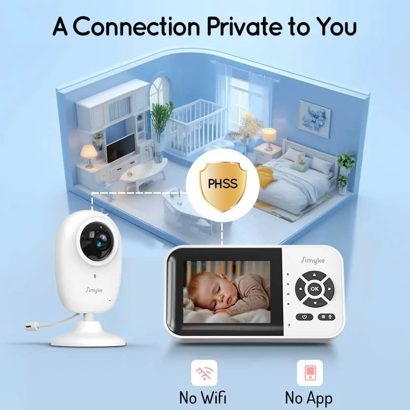 Smart Babyphone mit Kamera und Audio Dual-Modus, WLAN-Schalter, 2,8-Zoll-Display, Nachtsicht, Fütterungsuhr, Temperaturerkennung, 2-Wege-Talk,