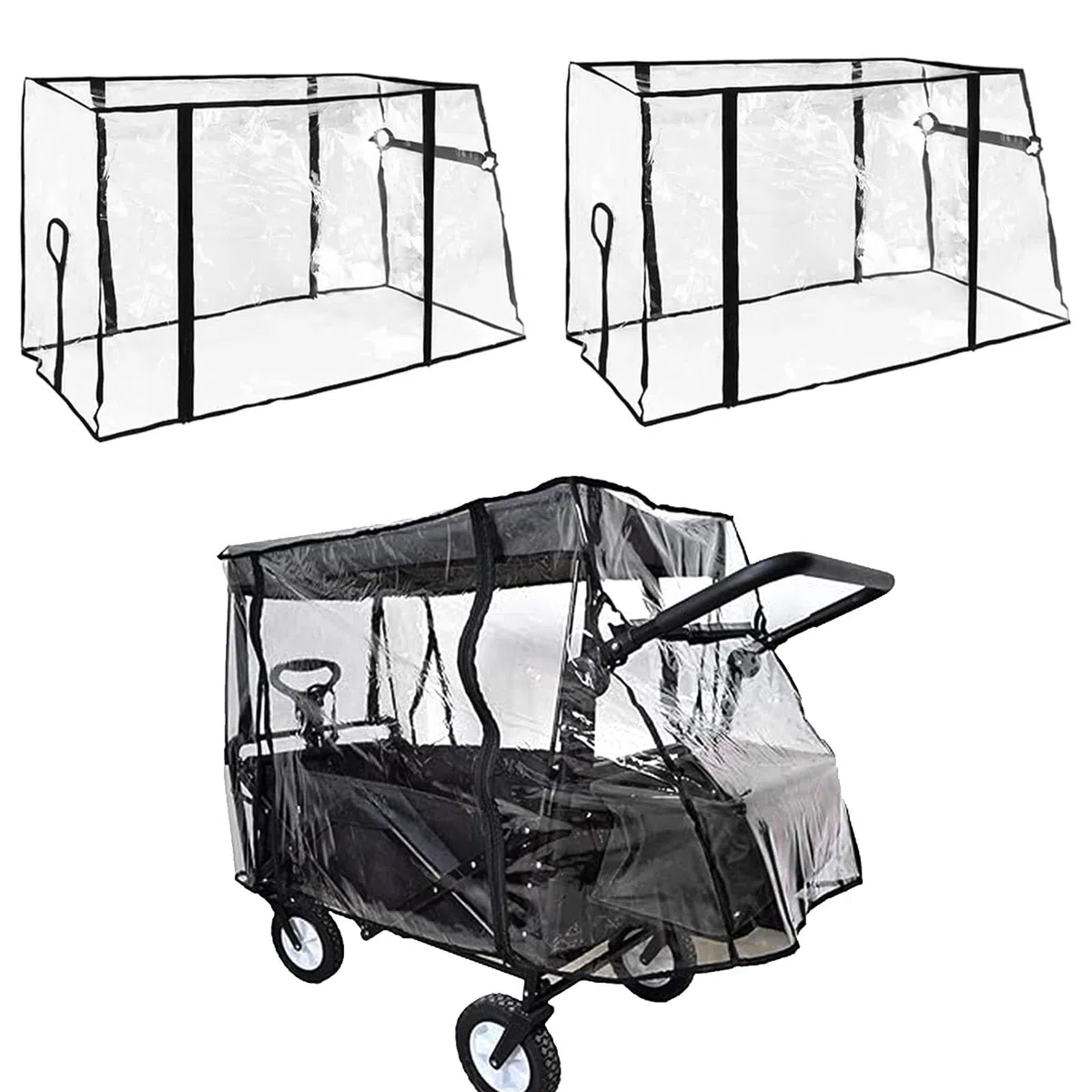 Bollerwagen Regenverdeck Transparent Regenschutz für Bollerwagen Kinder Regenabdeckung für Handwagen Faltbare Strand RegenschutzhüLle Verdeck für Bollerwagen Falt(Size:Regenschutz 2pcs,Color:Schwarz)