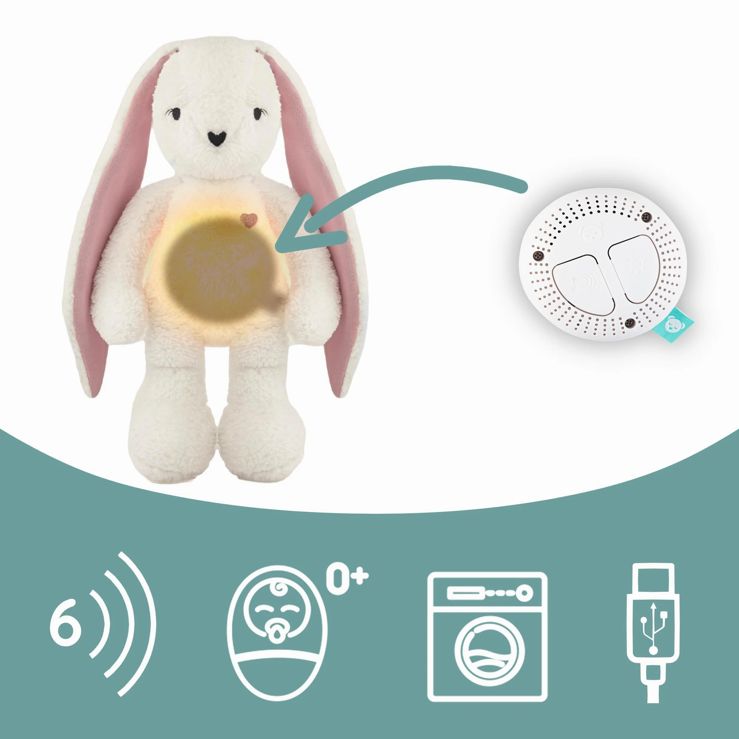 myHummy Bunny ecru-rose DUO Einschlafbär mit App — Schlaflieder & weißes Rauschen