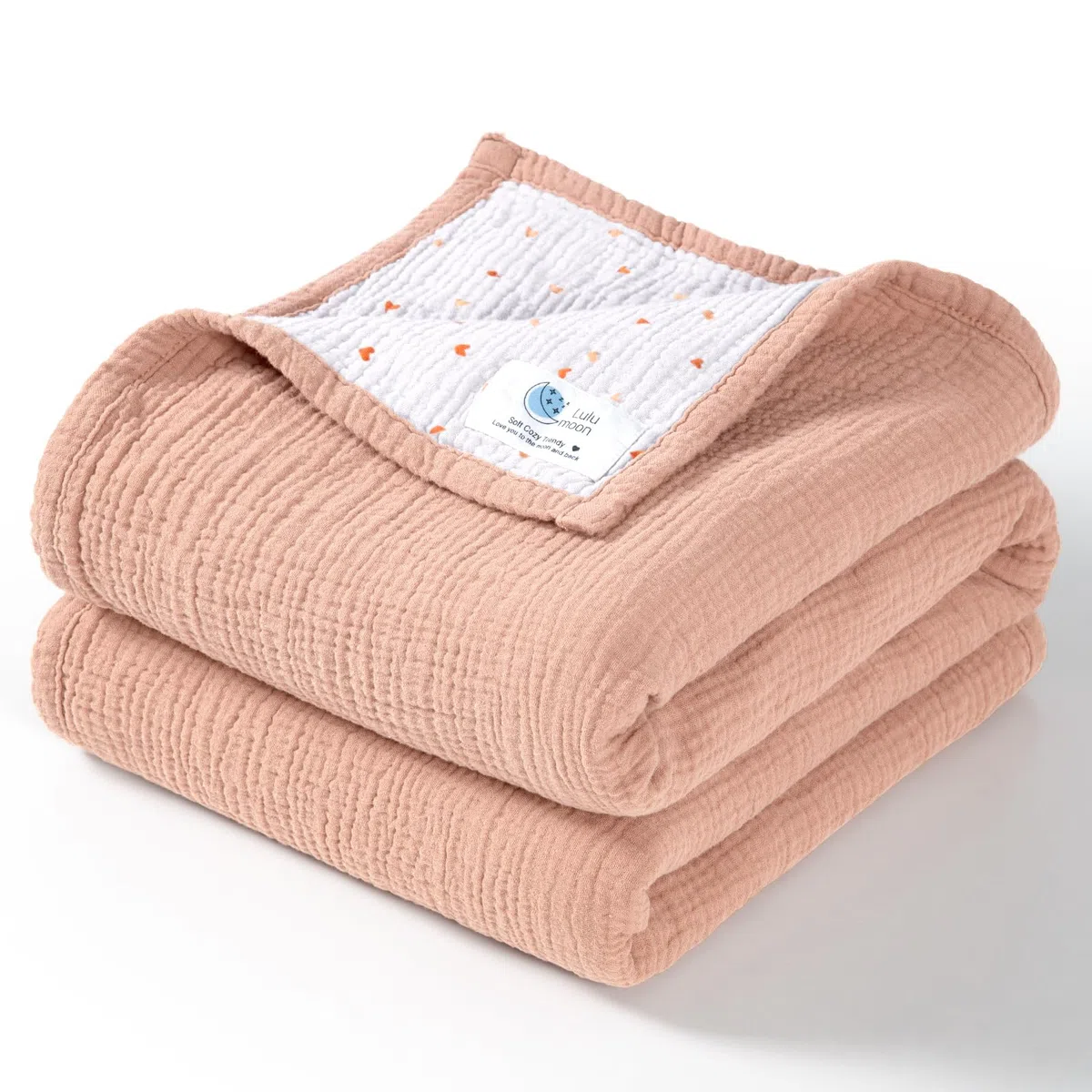 lulumoon Musselin-Babydecke – Baumwoll-Steppdecken für Kleinkinder – wendbare Kinderbettdecke für Babys, Jungen und Mädchen, 120 x 120 cm (Pfirsich Pink)