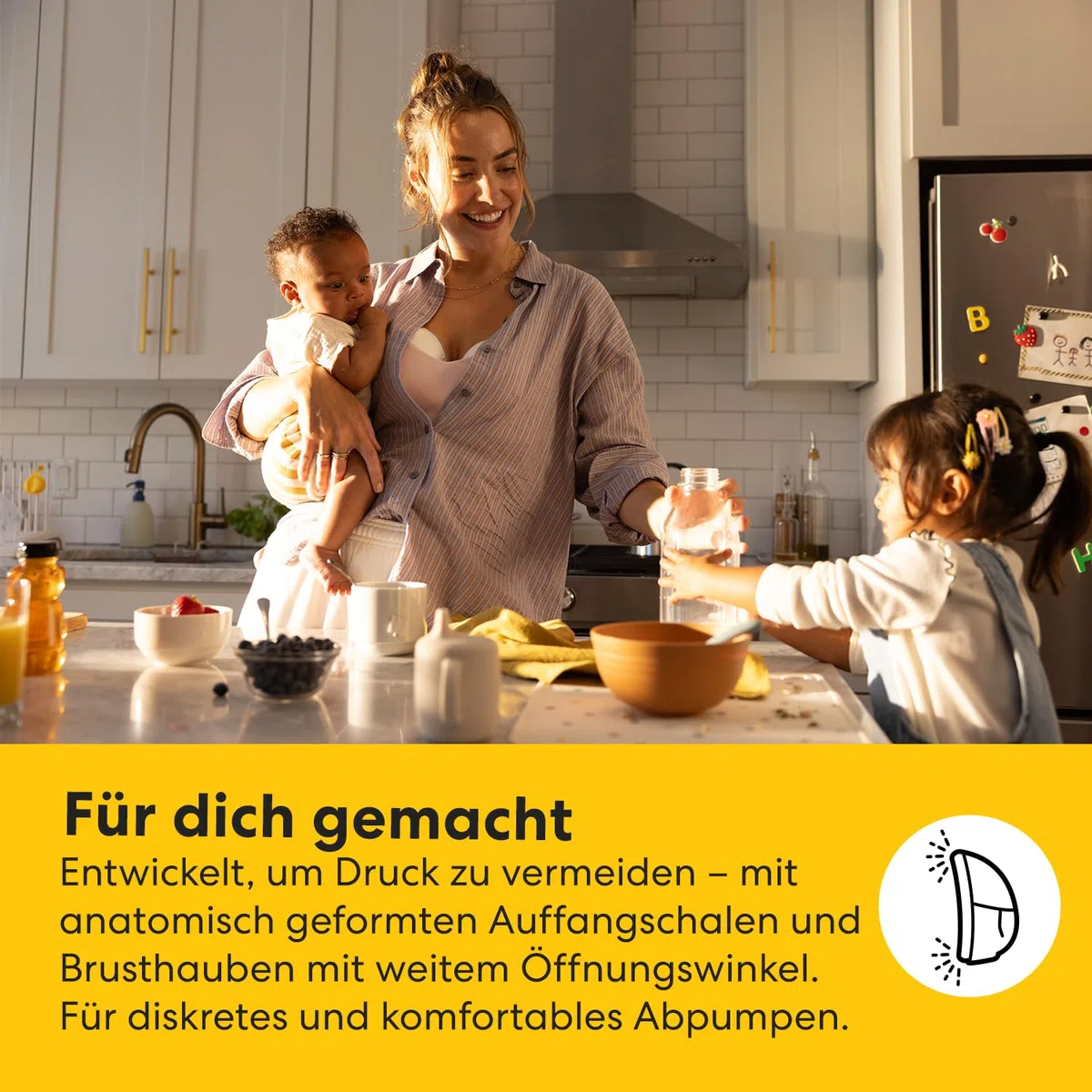 Set Medela Motion InBra tragbare elektrische Milchpumpe + Medela Mama-Baby-Socken, Limitiert, von Schweizer Künstlerin Yael Anders, Teil der Kampagne „With You, Every Step of the Way”