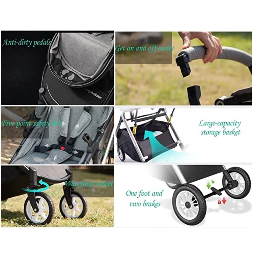 Side by Side Zwillings-Doppelkinderwagen, faltbar, abnehmbar, mit verstellbarer Rückenlehne