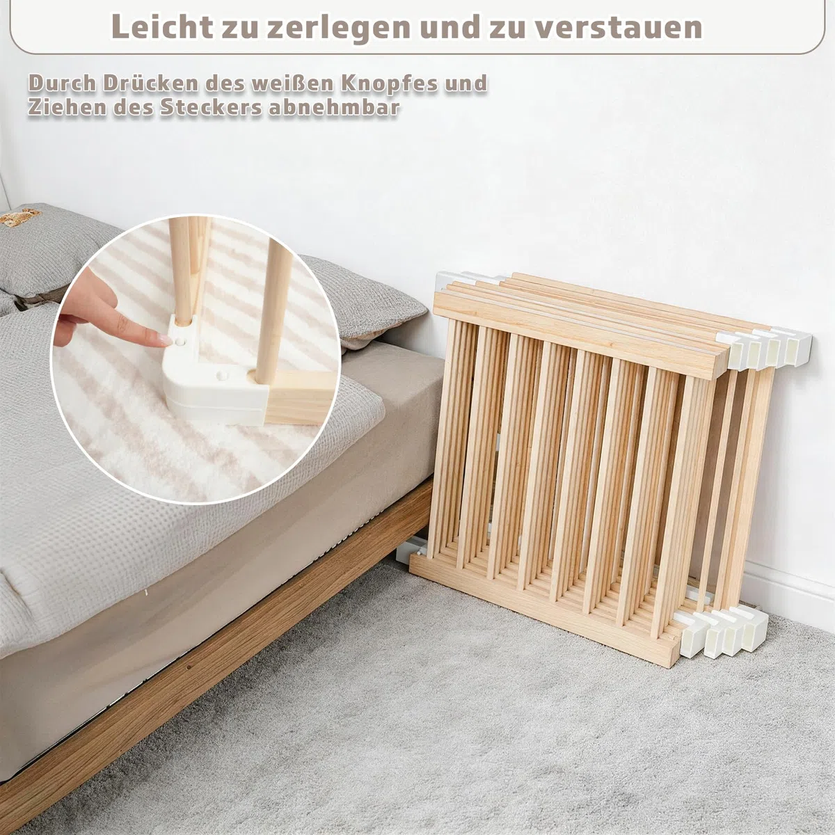 Baby Laufstall aus Holz mit Tür & Sicherheitsverschluss - Robustes Laufgitter zum Zusammenbauen, individuell formbares Krabbelgitter & Absperrgitter für Babys und Kleinkinder(135 * 135 * 61 cm)