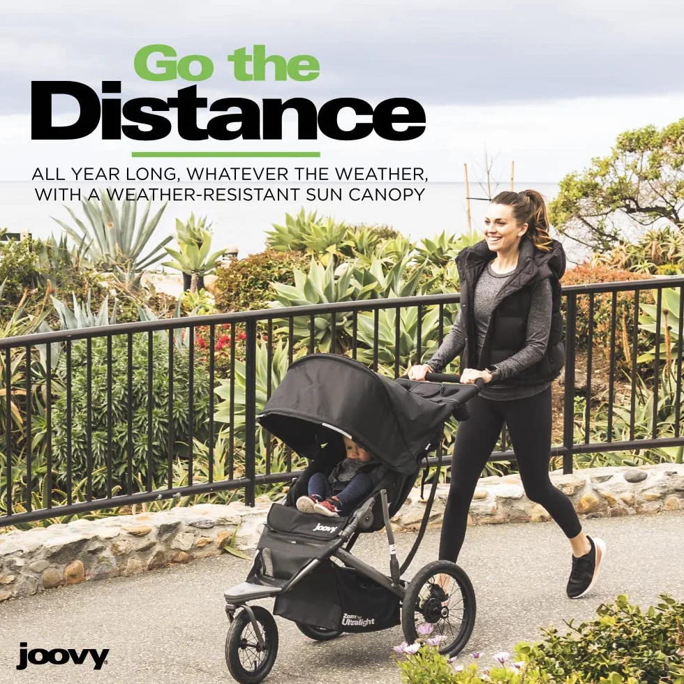 Joovy Zoom 360 Ultraleichter Jogging-Kinderwagen, Sports Buggy, großes Vordach, extra große luftgefüllte Reifen, schwarz