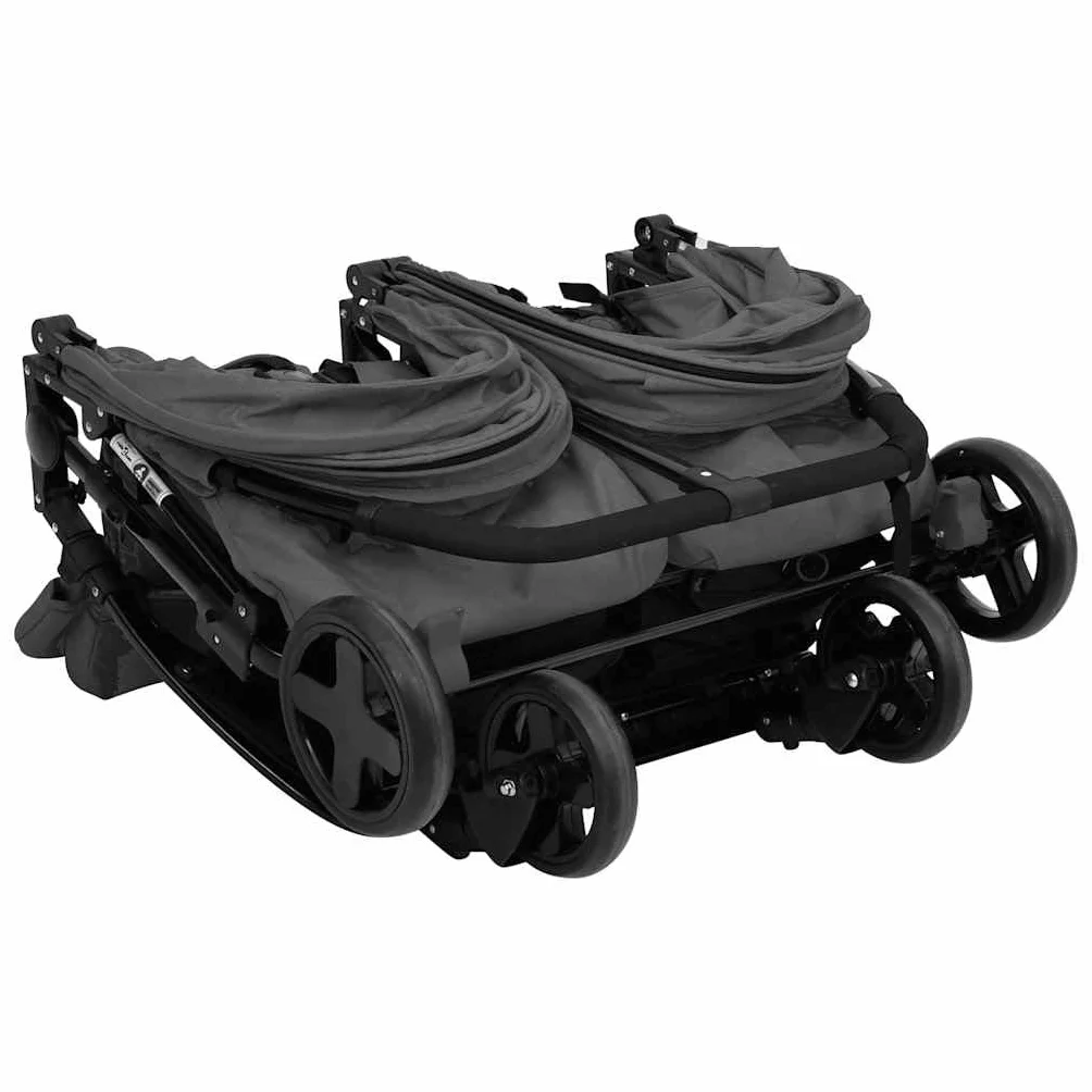vidaXL Geschwisterwagen Klappbar Zwillingswagen Kinderwagen Baby Kinder Buggy Zwillingsbuggy Kinderbuggy Reisebuggy Dunkelgrau Schwarz Stahl