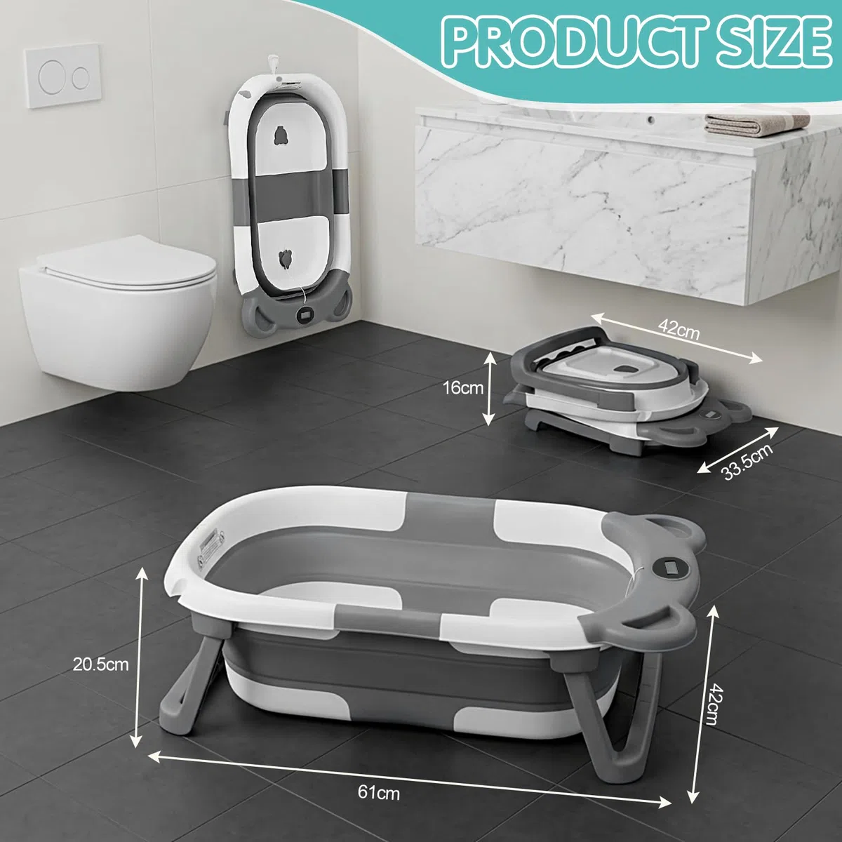 Highbird Baby Badewanne, Faltbare Babywanne mit Stützkissen für Neugeborene & Kleinkinder, Platzsparender, Tragbarer Baby-Badewanne, Komfortabel, Sicher & Robust, Panda-Design (Grau)