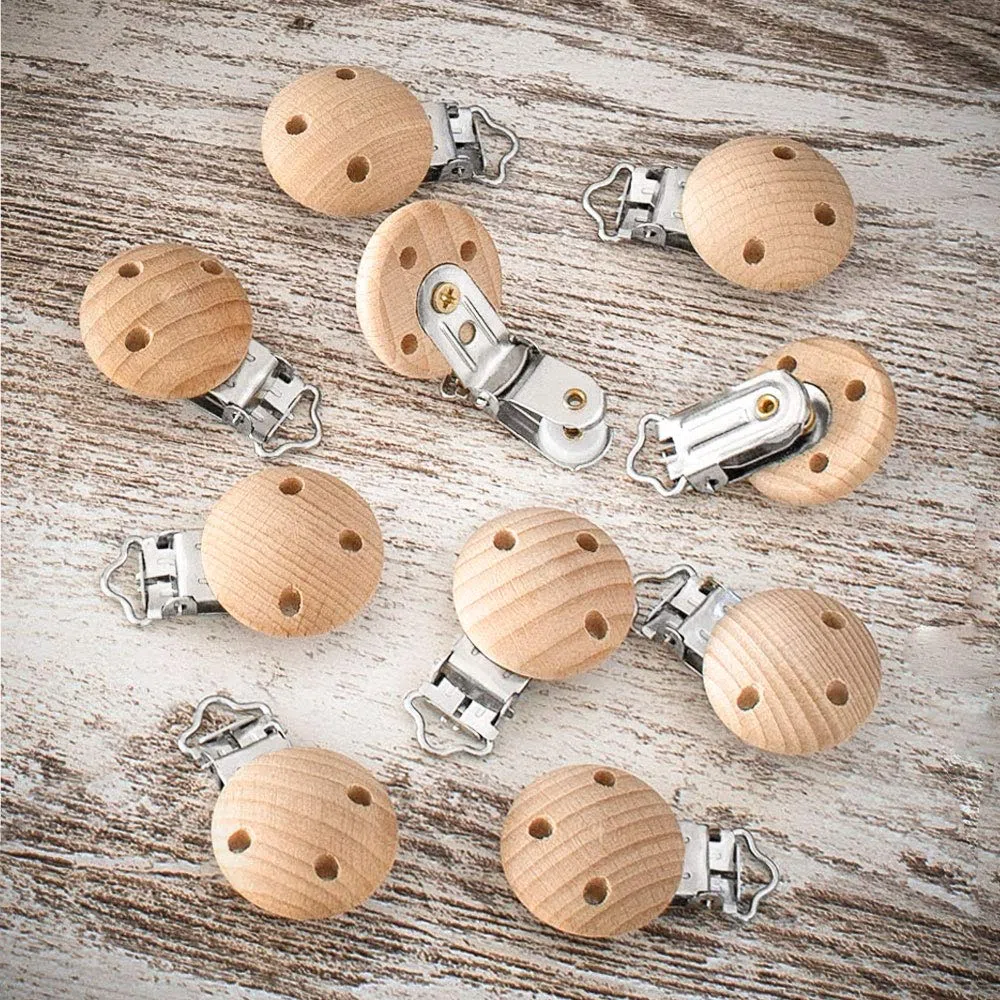RUBY 10 Stücke Schnullerclip Holz Schadstofffrei Baby Dummy Clip Halter