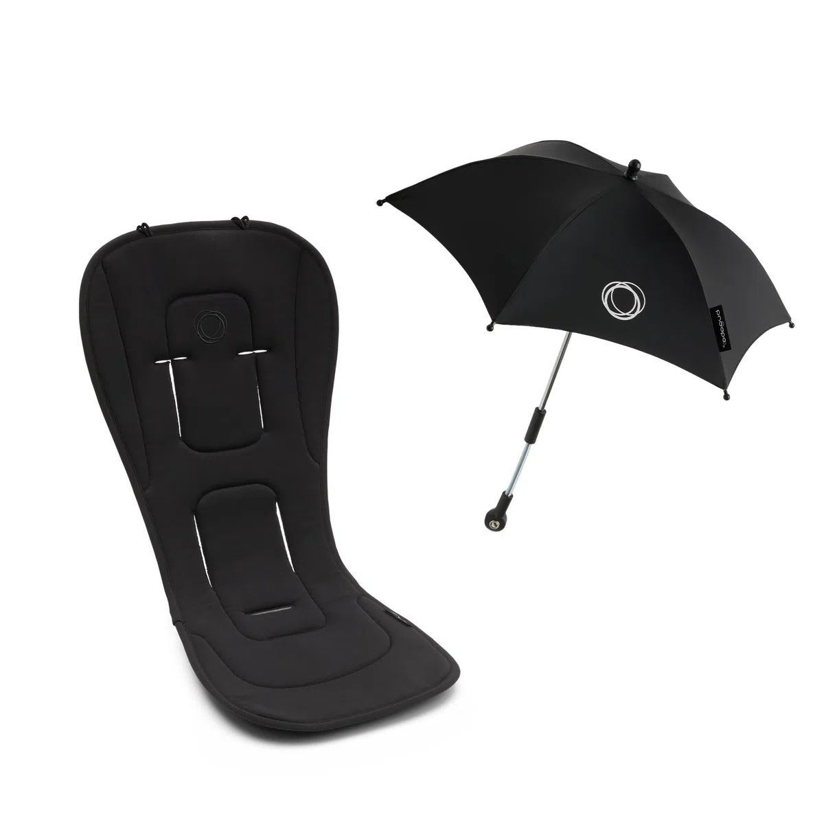 Bugaboo Sommer Accessoire Set: Duo-Komfort Sitzauflage für vier Jahreszeiten und Sonnenschirm+, kompatibel mit allen Bugaboo Modellen, für optimalen Schutz gegen Sonnenstrahlen, Midight Black
