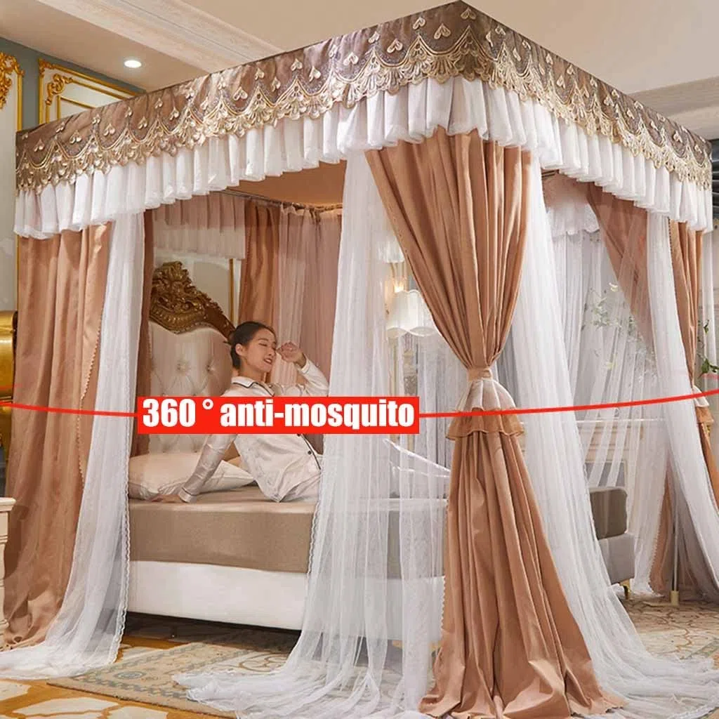 Moskitonetz, Betthimmel mit 4-Stangen-Stütze, luxuriöser Vorhang für die Schlafzimmerdekoration (Stil 4, 1,8 x 2,2 x 2 m)