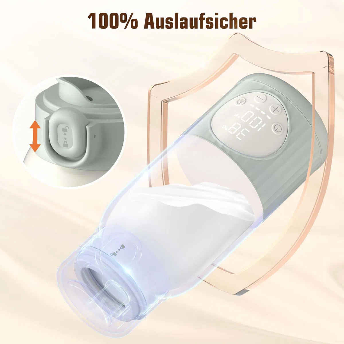 Baby Tragbare Flaschenwärmer für unterwegs für Muttermilch, Formel oder Wasser 380ml große Kapazität, 100W Leistung schnelle Erwärmung & präzise Temperaturkontrolle Milchwärmer für Reisen (Grau)
